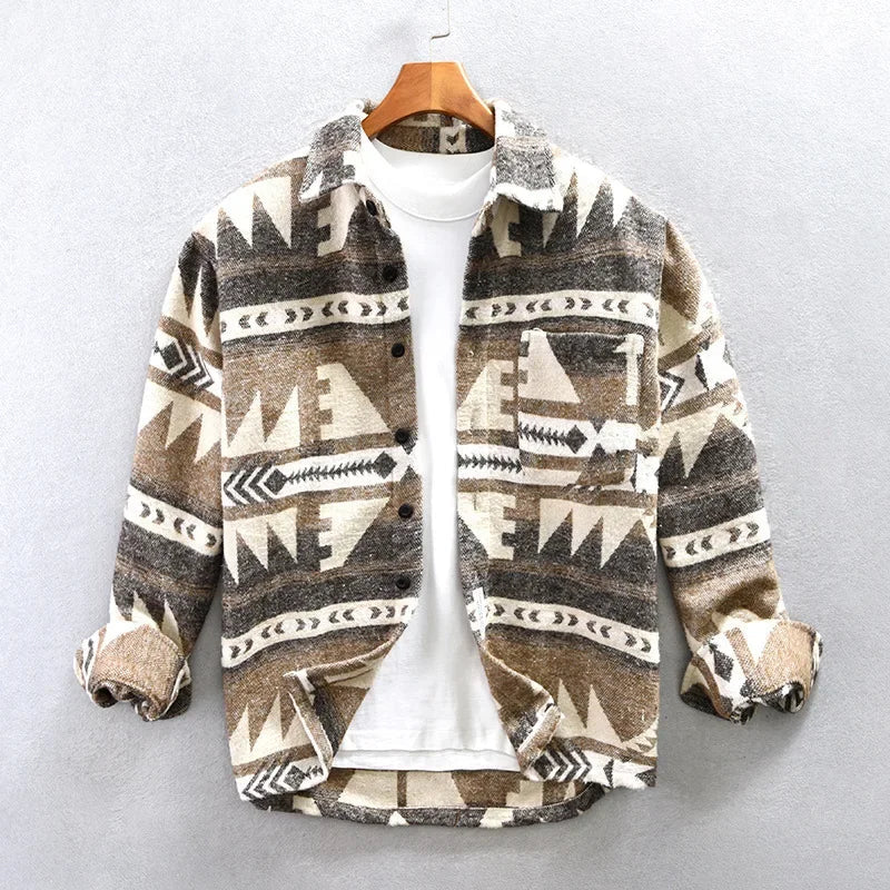 Shirt Jacket – Aztec Pattern Fabric Blend & Warm Shape