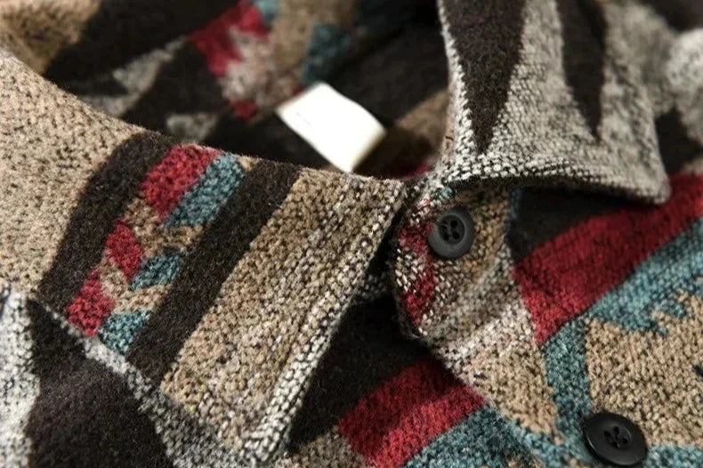 Shirt Jacket – Aztec Pattern Fabric Blend & Warm Shape