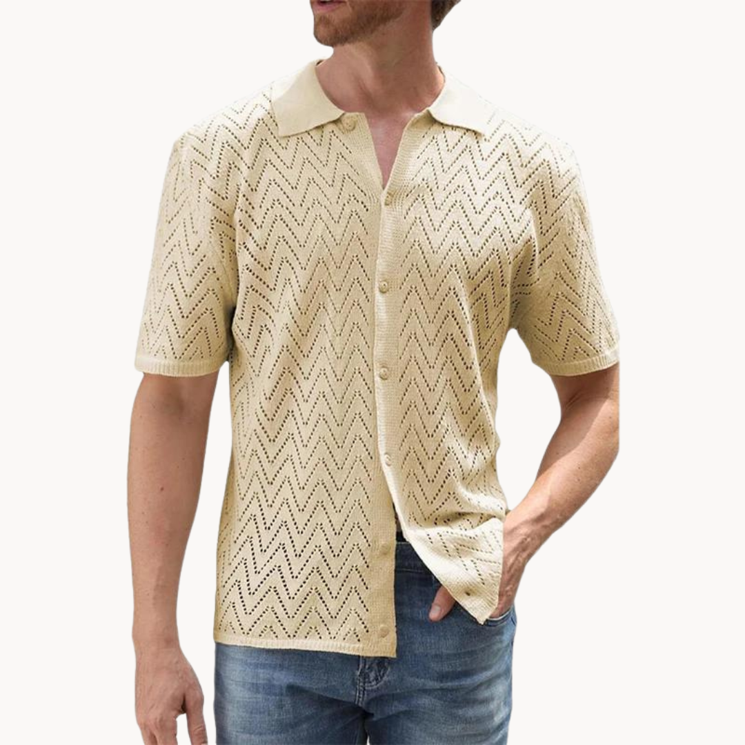 Shirt - Knit Blend Button Front & Shaped Collar Easy Wear