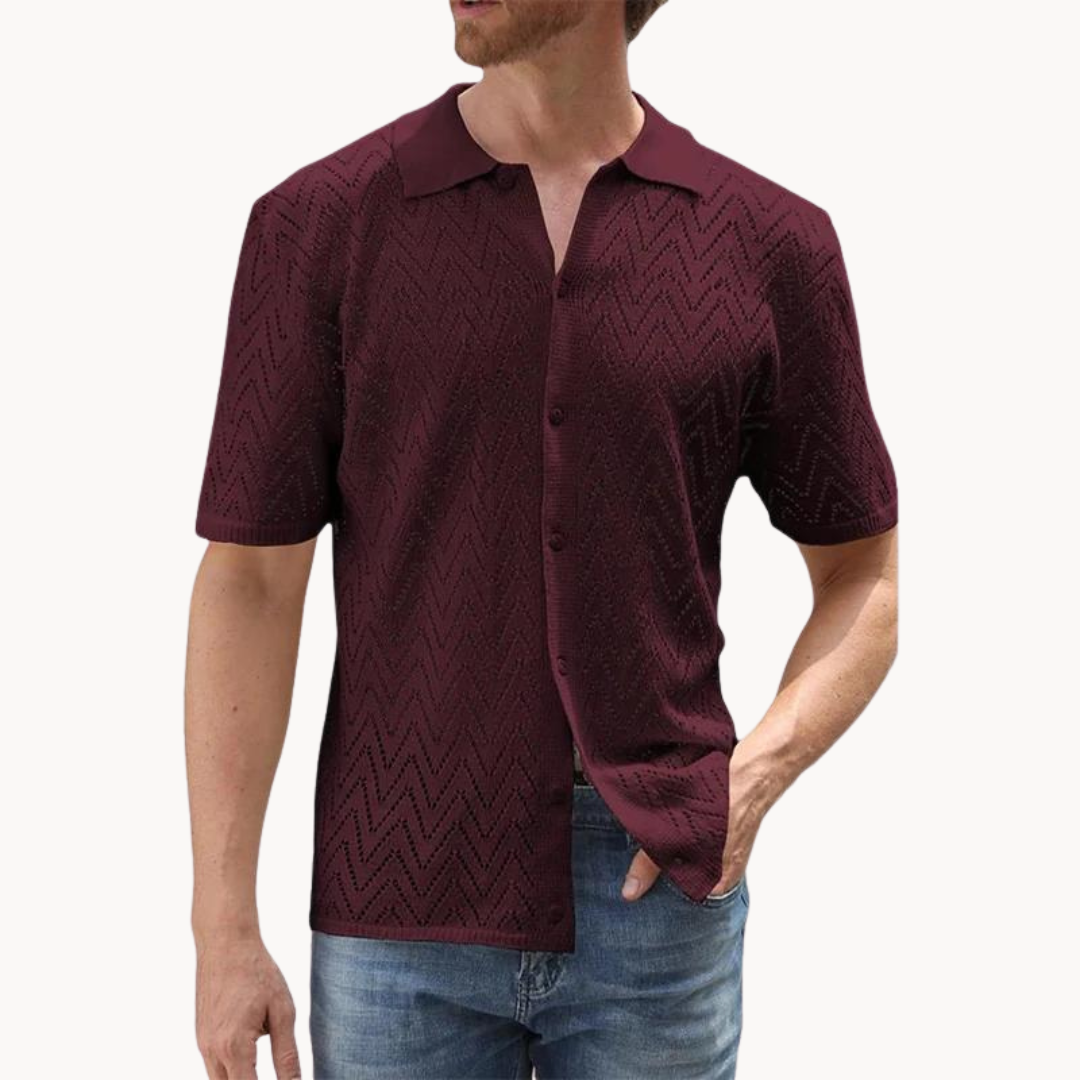 Shirt - Knit Blend Button Front & Shaped Collar Easy Wear