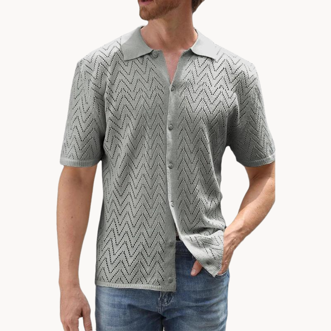 Shirt - Knit Blend Button Front & Shaped Collar Easy Wear