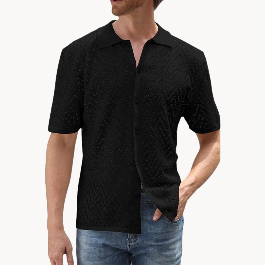 Shirt - Knit Blend Button Front & Shaped Collar Easy Wear