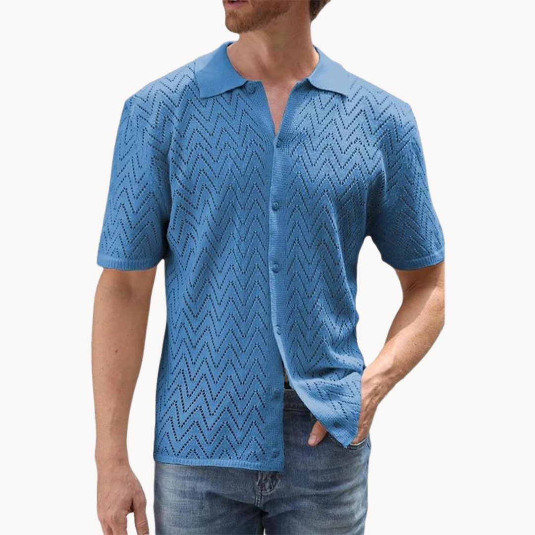 Shirt - Knit Blend Button Front & Shaped Collar Easy Wear