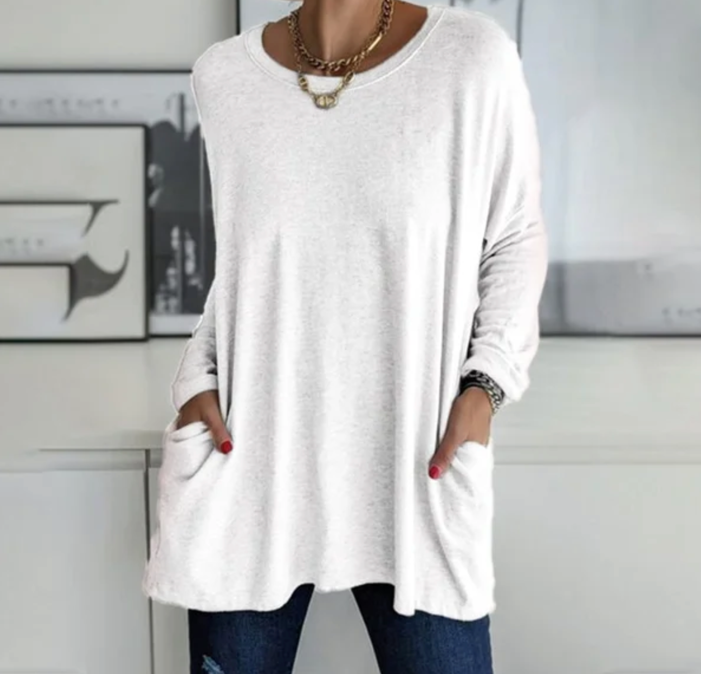 Shirt - Knit Blend Long Sleeve & Smooth Drape Comfort