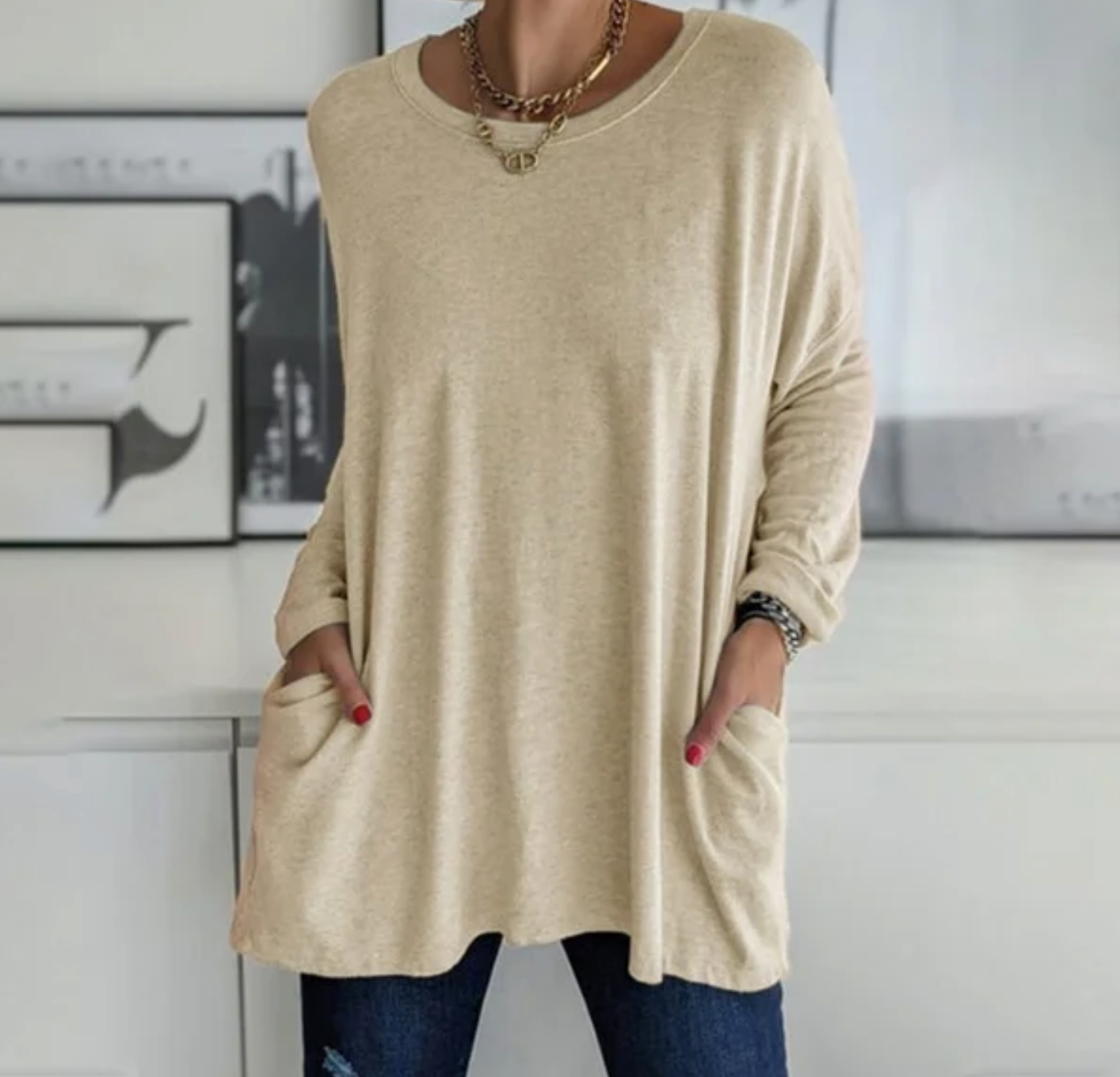 Shirt - Knit Blend Long Sleeve & Smooth Drape Comfort