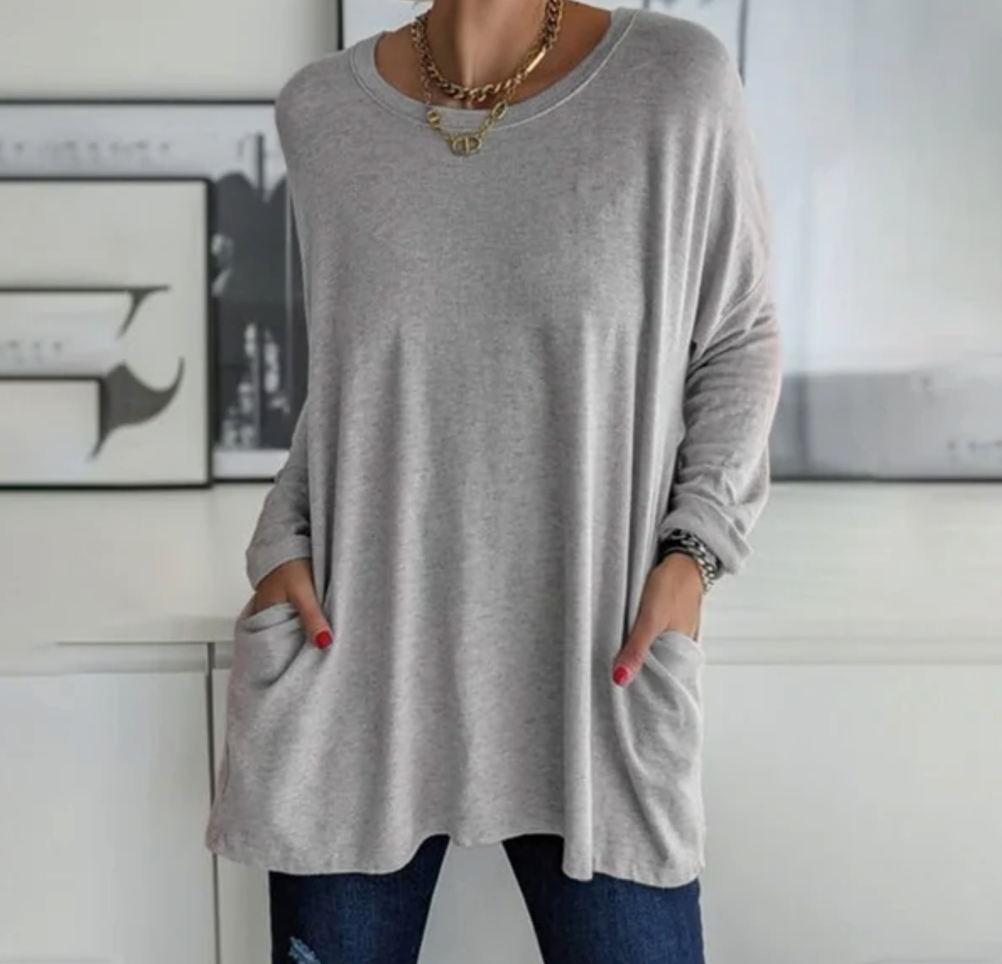 Shirt - Knit Blend Long Sleeve & Smooth Drape Comfort