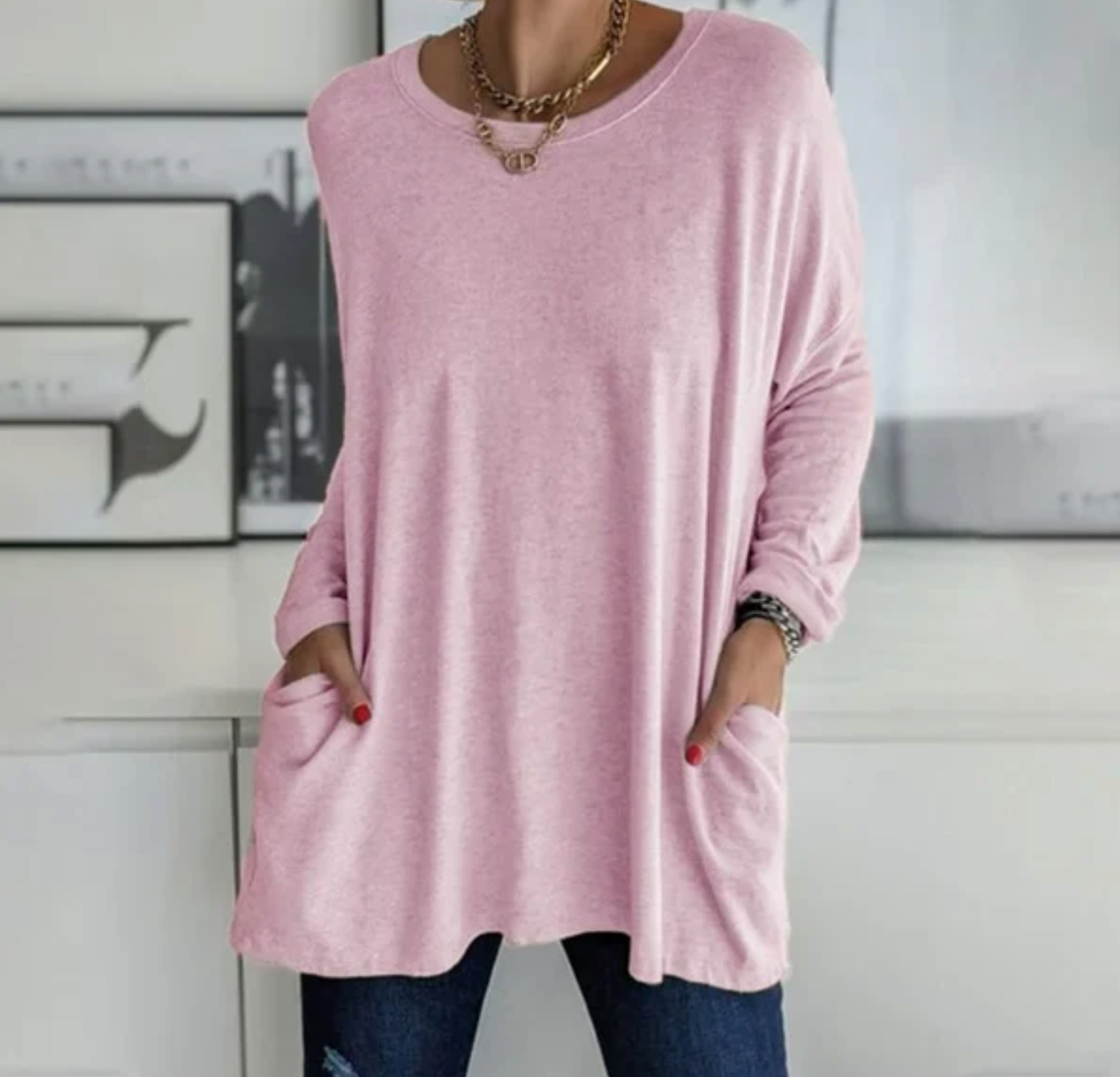 Shirt - Knit Blend Long Sleeve & Smooth Drape Comfort