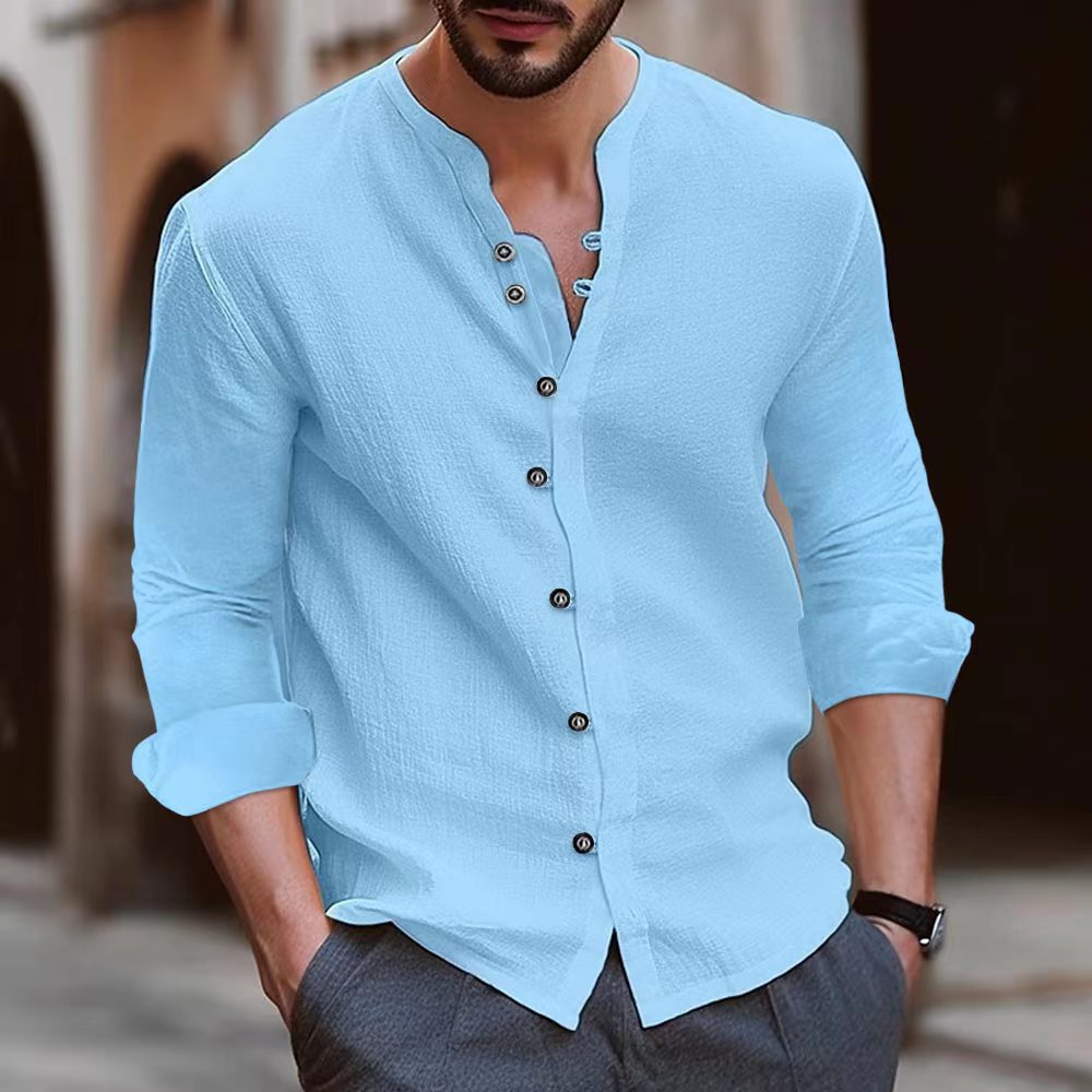 Shirt - Mandarin Collar And Adjustable Cuffs For Neat Look