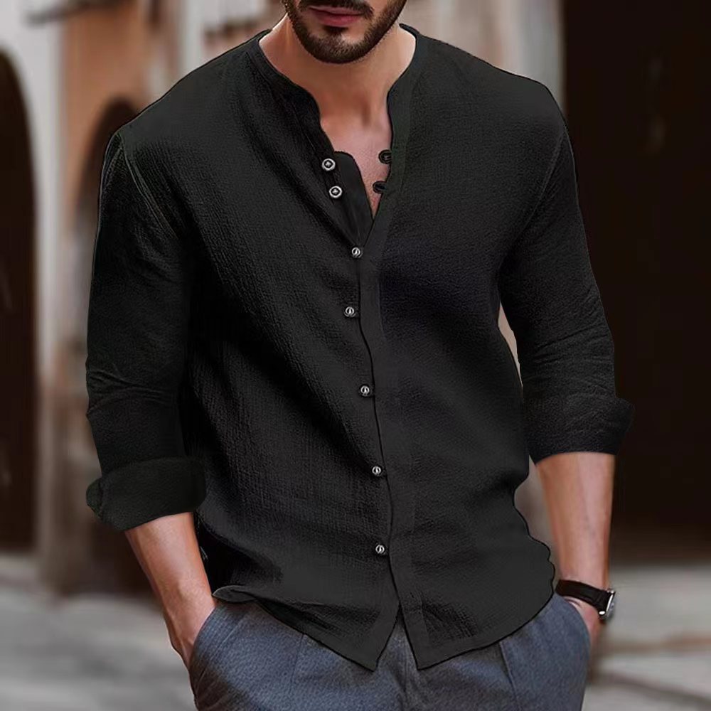 Shirt - Mandarin Collar And Adjustable Cuffs For Neat Look