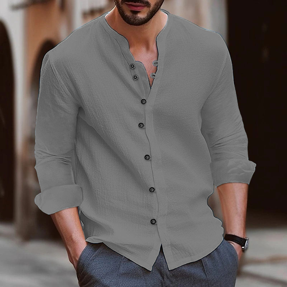 Shirt - Mandarin Collar And Adjustable Cuffs For Neat Look