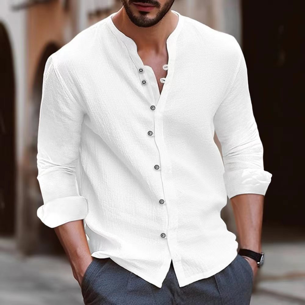 Shirt - Mandarin Collar And Adjustable Cuffs For Neat Look