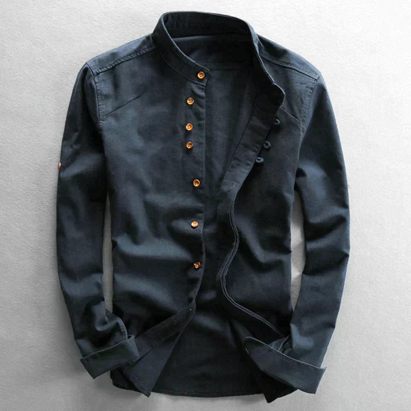 Shirt - Mandarin Collar And Button Front Moves With Body
