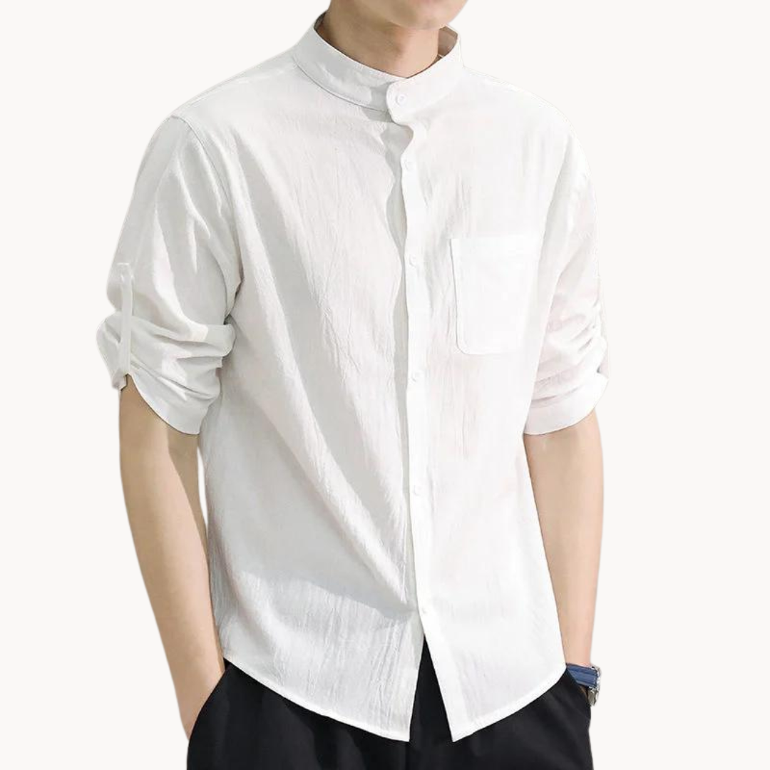 Shirt - Polyester Blend Mandarin Collar And Tidy Shape