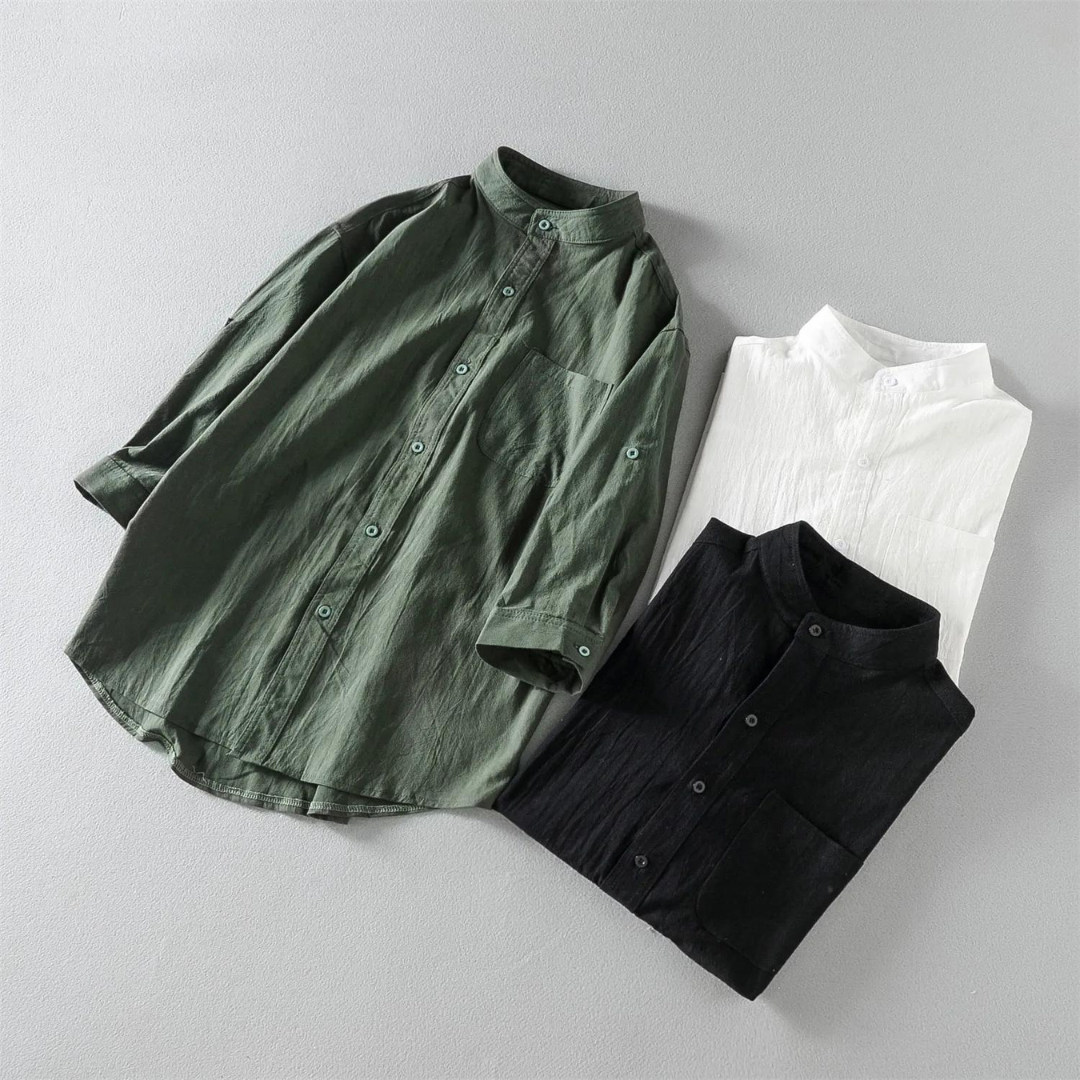 Shirt - Polyester Blend Mandarin Collar And Tidy Shape