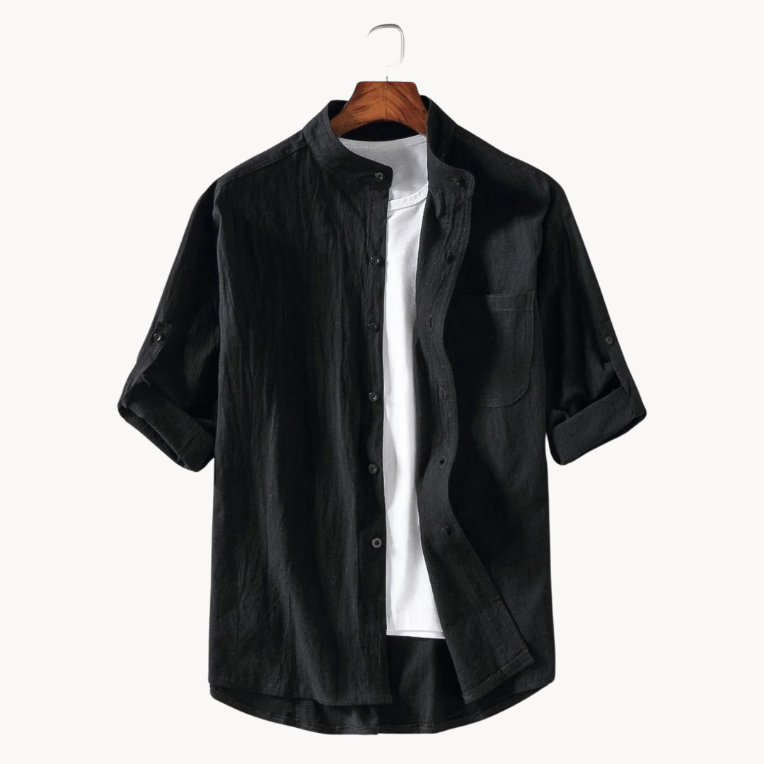 Shirt - Polyester Blend Mandarin Collar And Tidy Shape