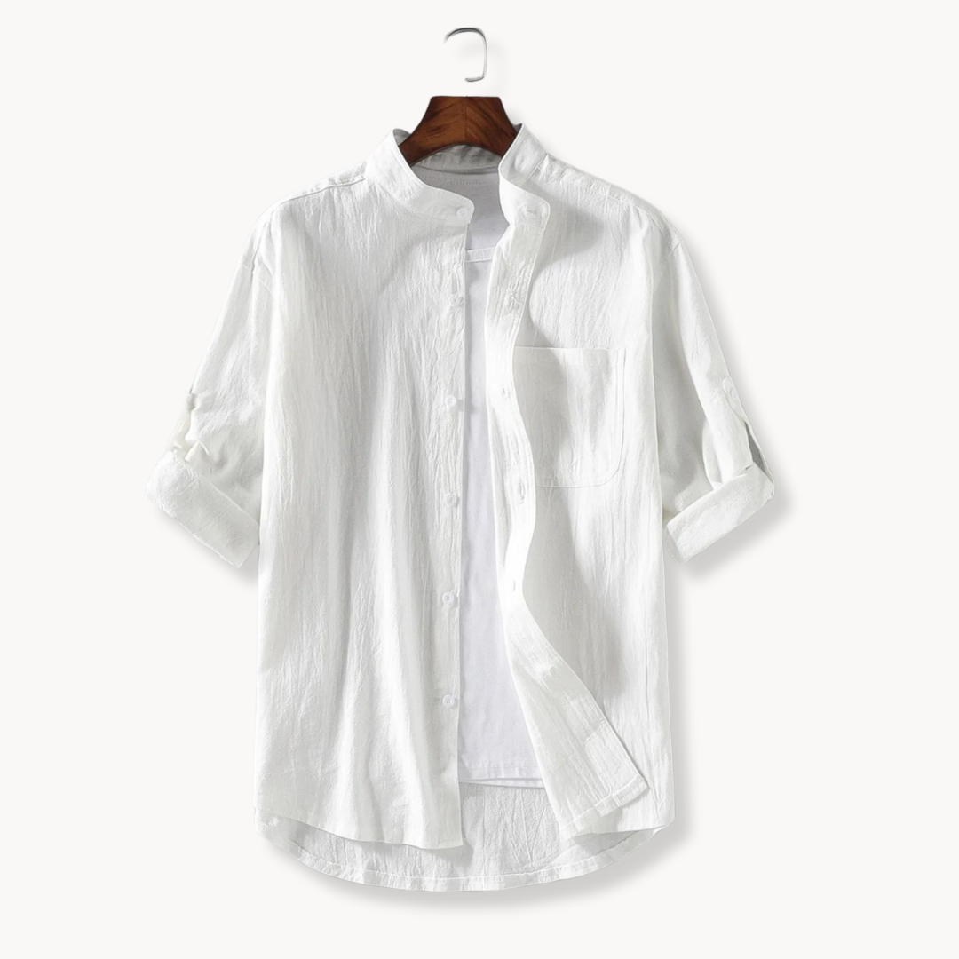 Shirt - Polyester Blend Mandarin Collar And Tidy Shape