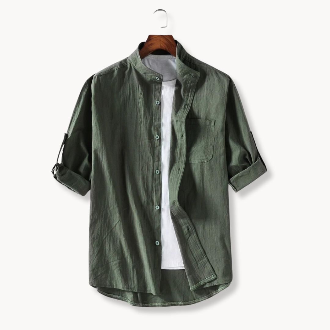 Shirt - Polyester Blend Mandarin Collar And Tidy Shape