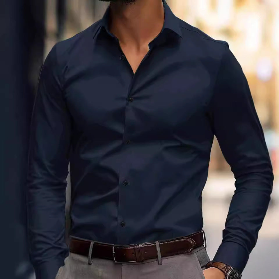 Shirt - Reversal Collar And Elastic Blend For Neat Neckline