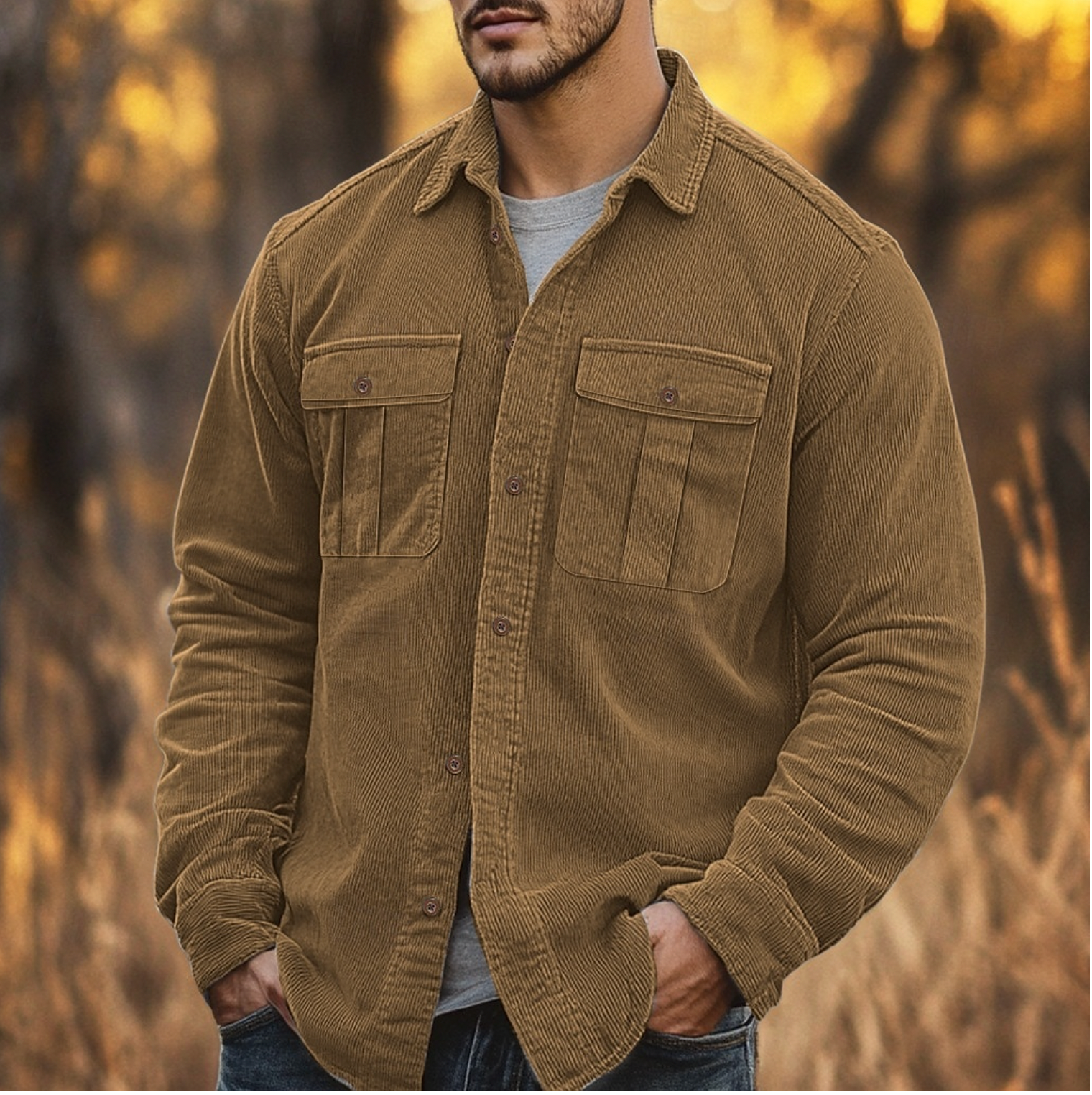 Shirt - Ribbed Corduroy Blend & Button Front Warmth