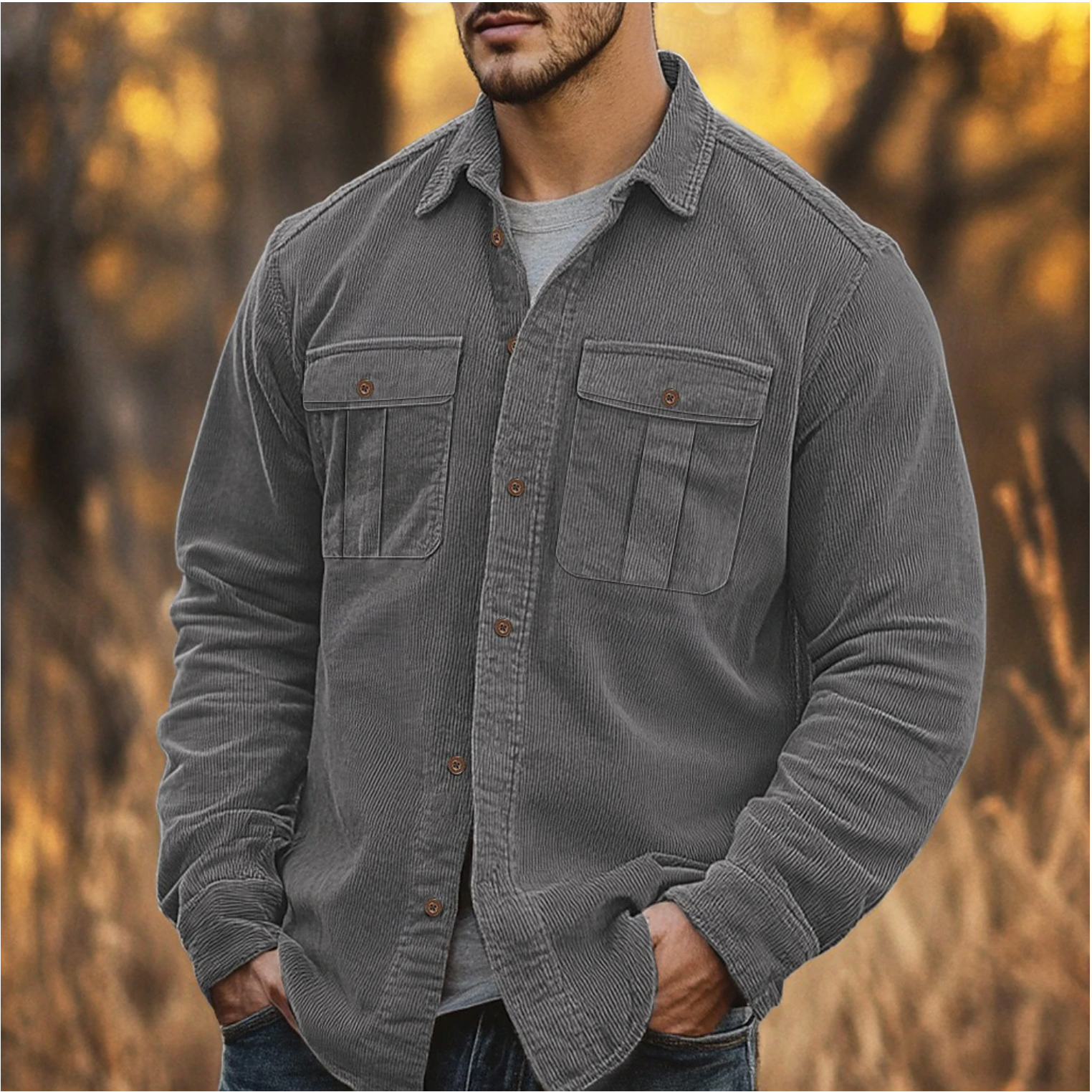 Shirt - Ribbed Corduroy Blend & Button Front Warmth