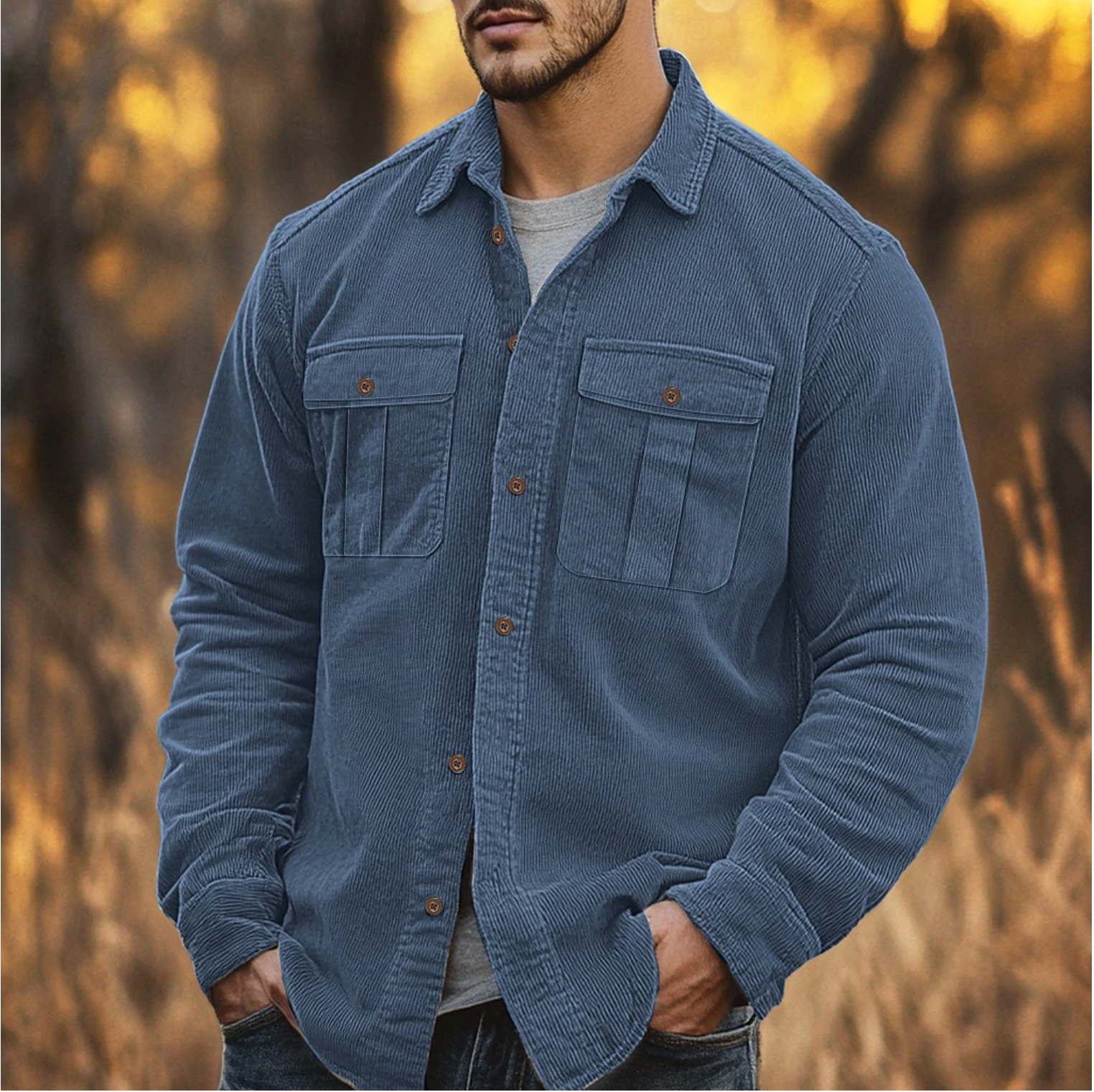 Shirt - Ribbed Corduroy Blend & Button Front Warmth