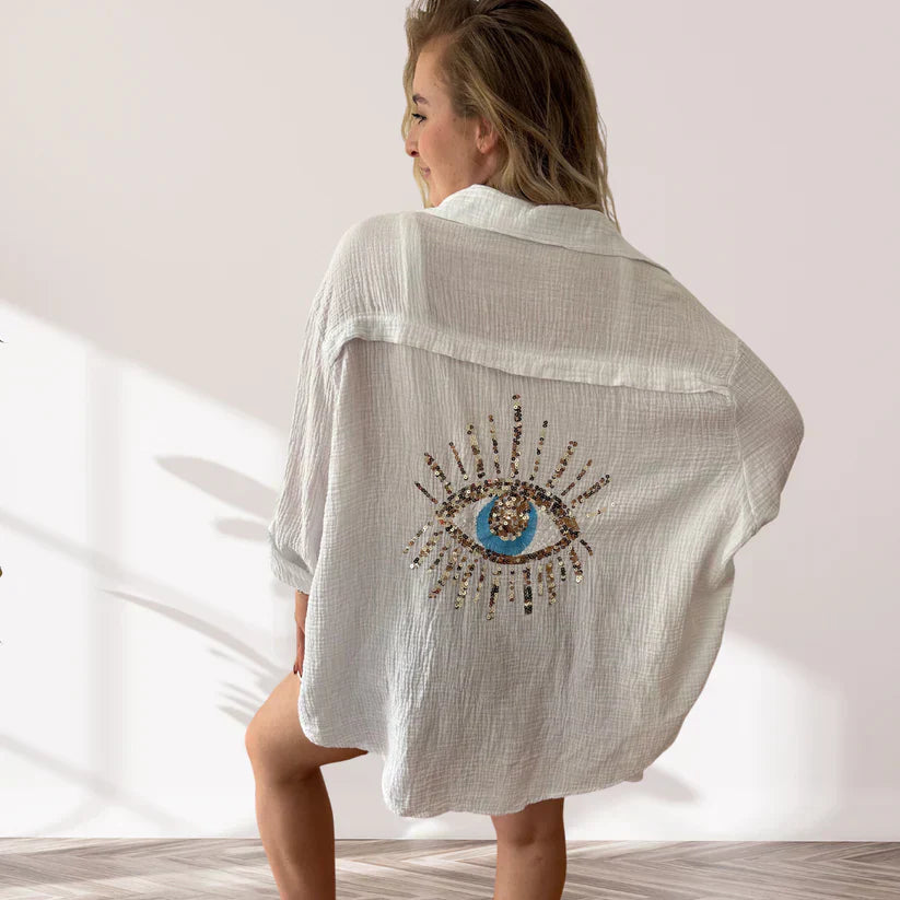Shirt - Sequin Evil Eye Motif And Oversized Relaxed Shape