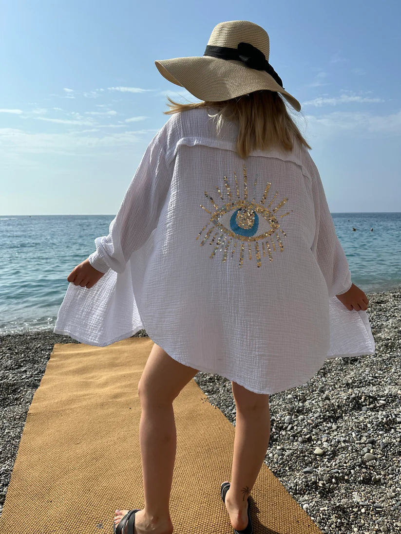Shirt - Sequin Evil Eye Motif And Oversized Relaxed Shape