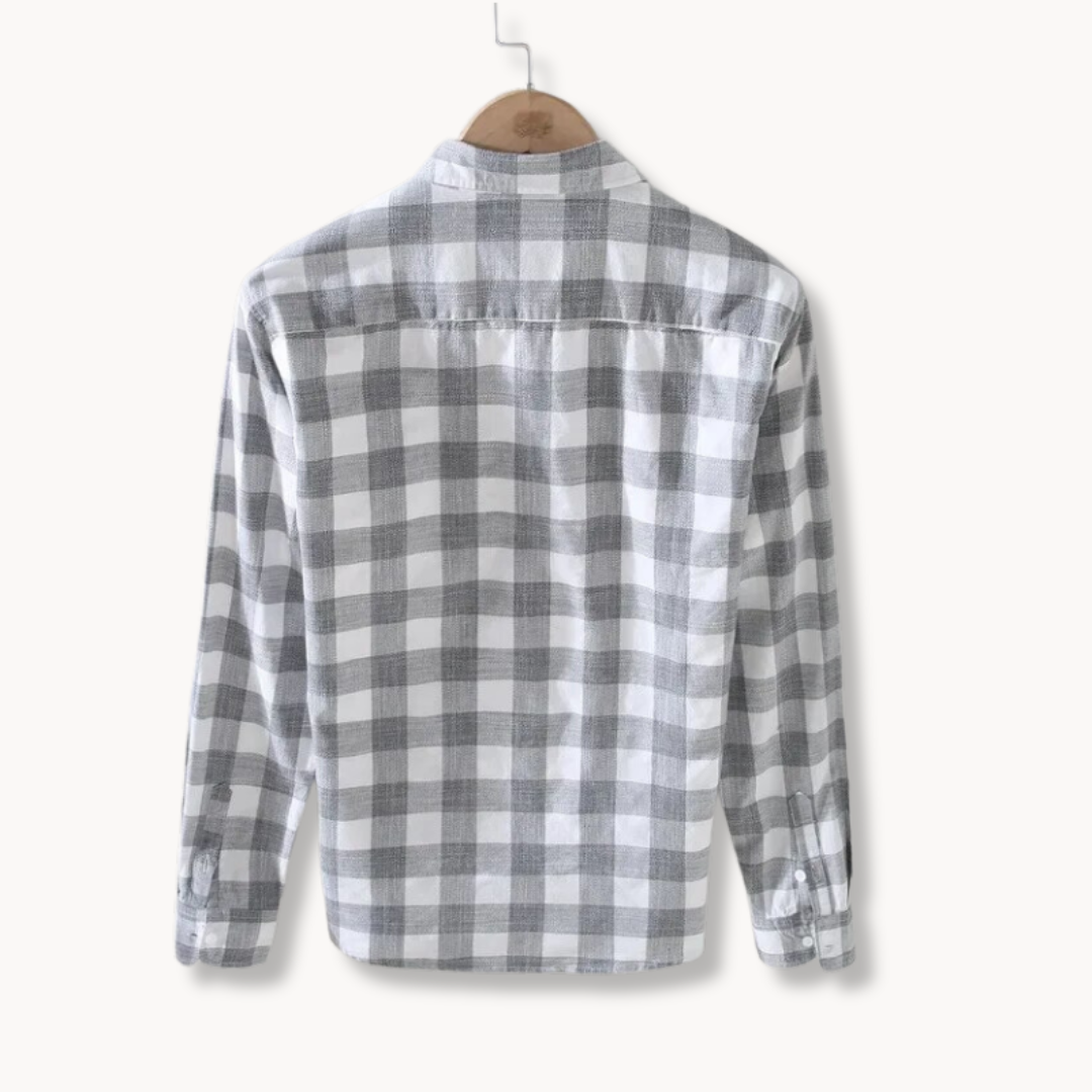 Shirt - Soft-Blend Plaid & Structured Shape Neat Collar