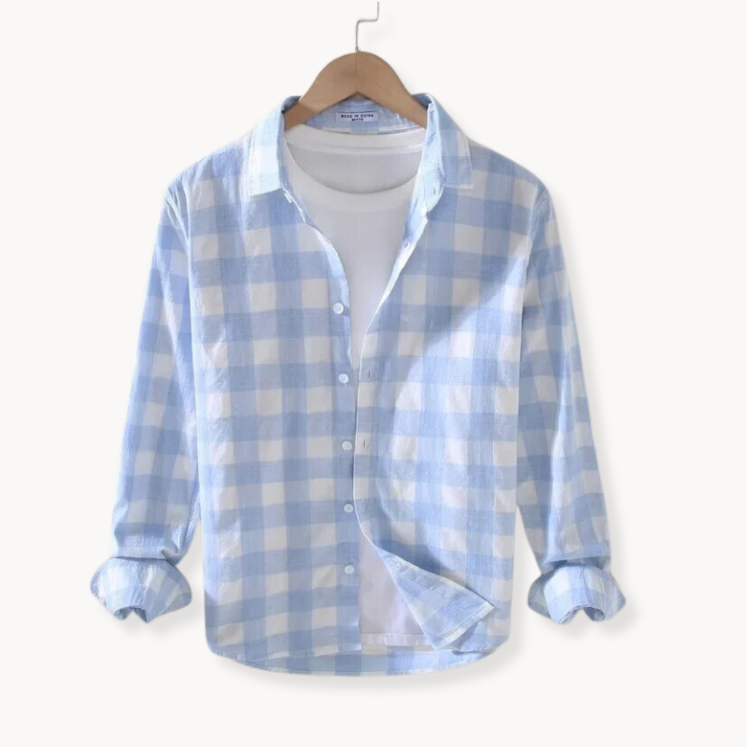 Shirt - Soft-Blend Plaid & Structured Shape Neat Collar
