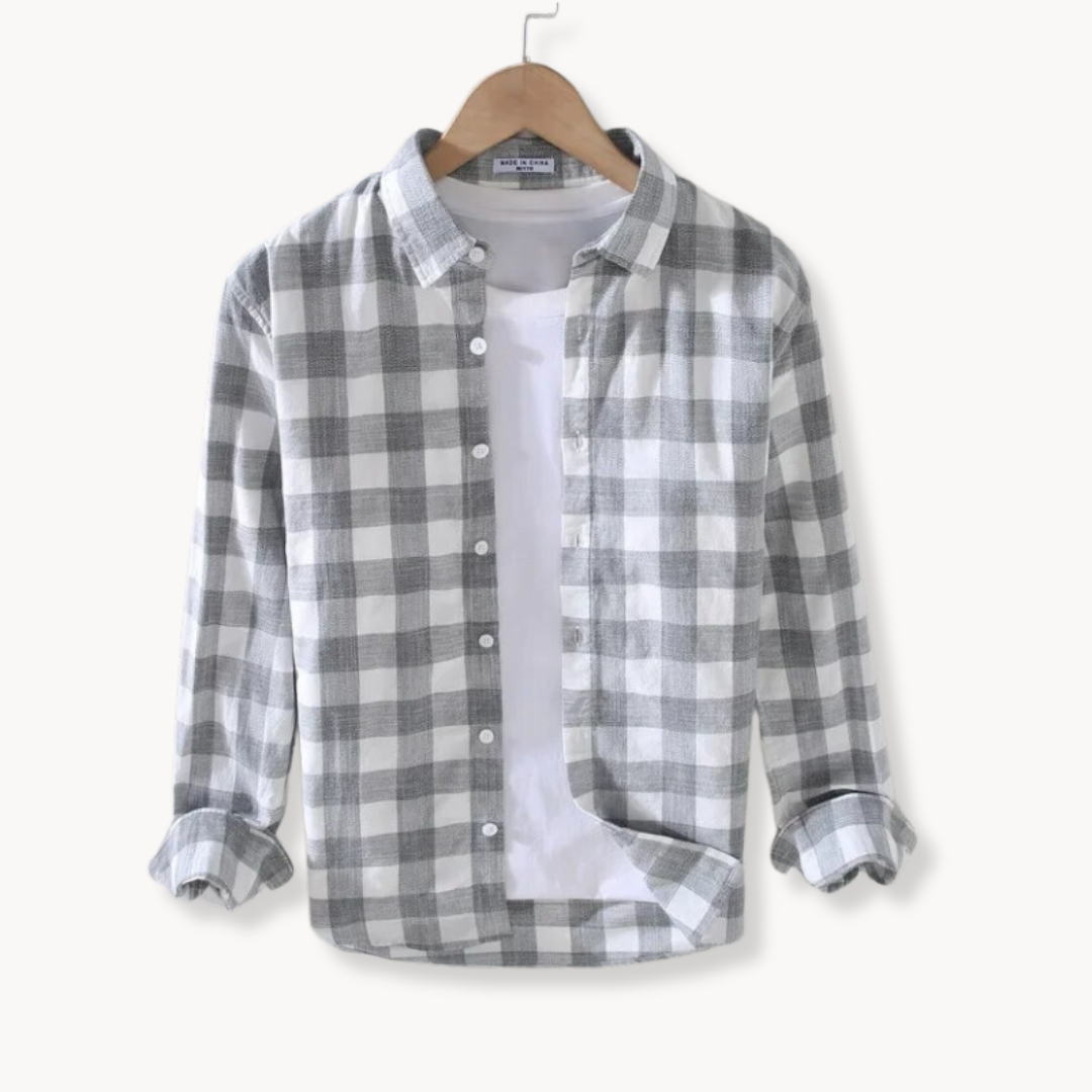 Shirt - Soft-Blend Plaid & Structured Shape Neat Collar