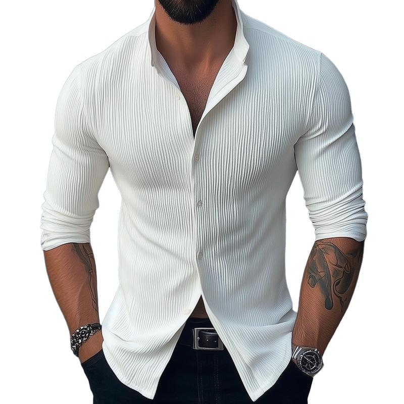 Shirt - Stand Collar And Button Front For Neat Neckline