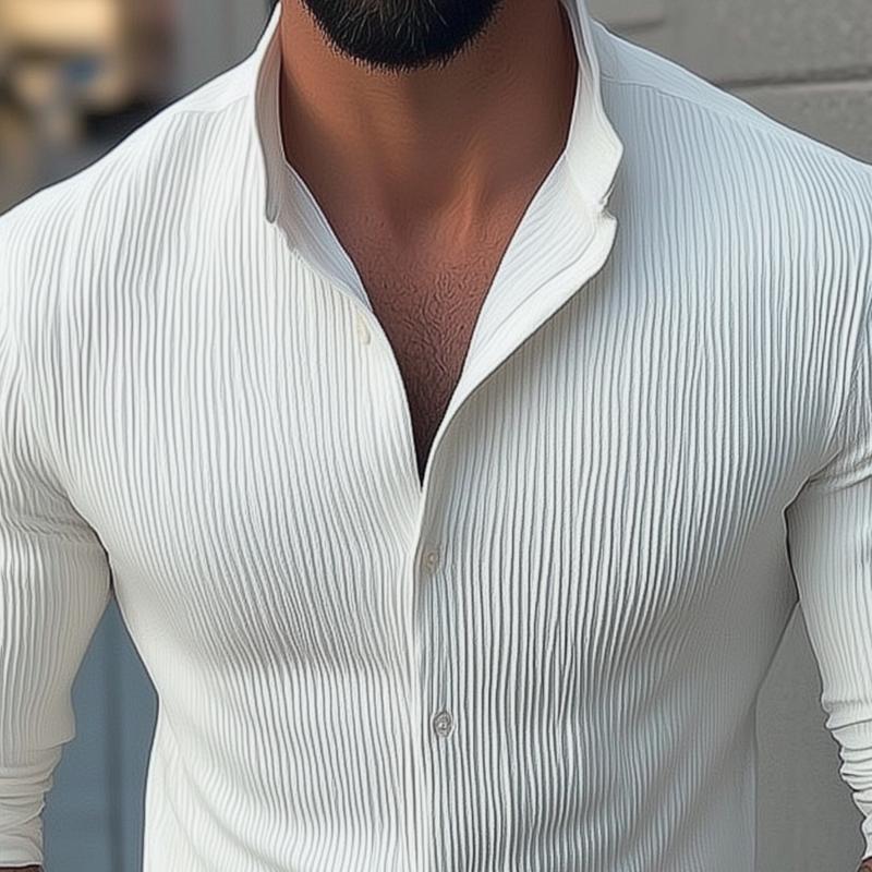 Shirt - Stand Collar And Button Front For Neat Neckline