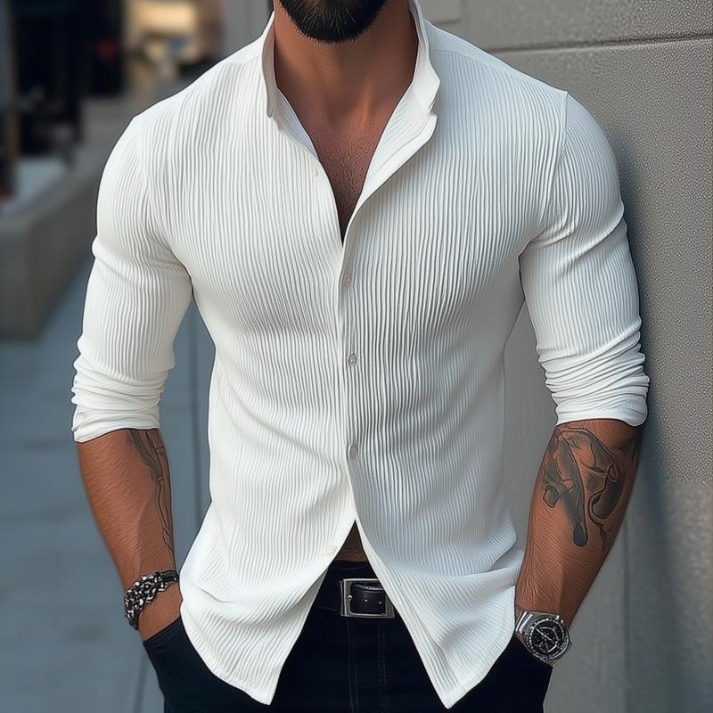 Shirt - Stand Collar And Button Front For Neat Neckline