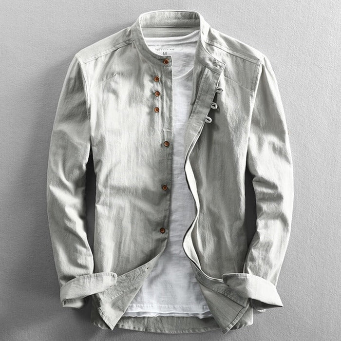 Shirt - Stand Collar And Vintage Button Placket Breathable