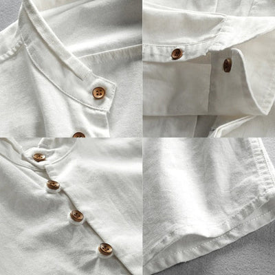 Shirt - Stand Collar And Vintage Button Placket Breathable