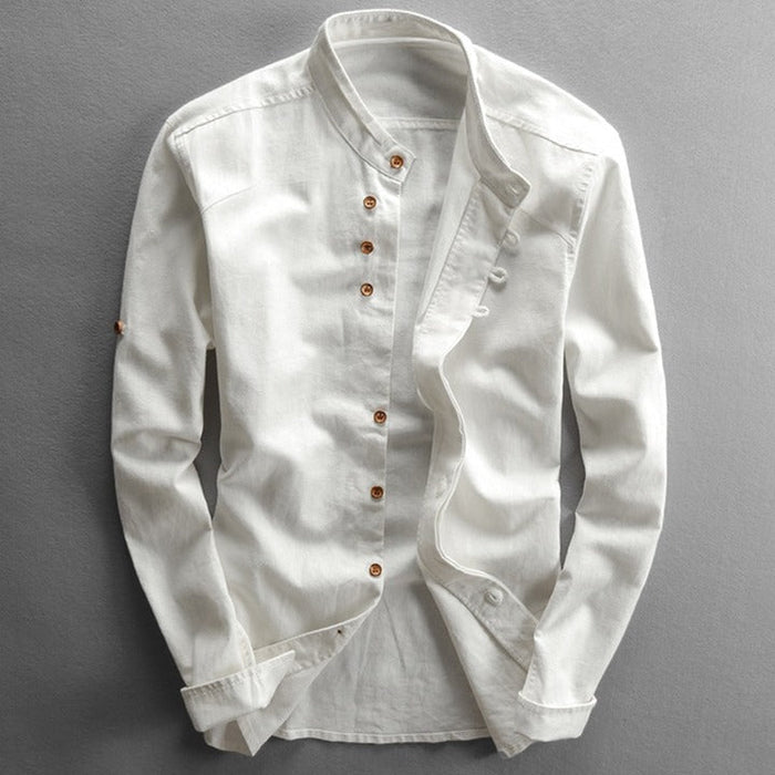 Shirt - Stand Collar And Vintage Button Placket Breathable