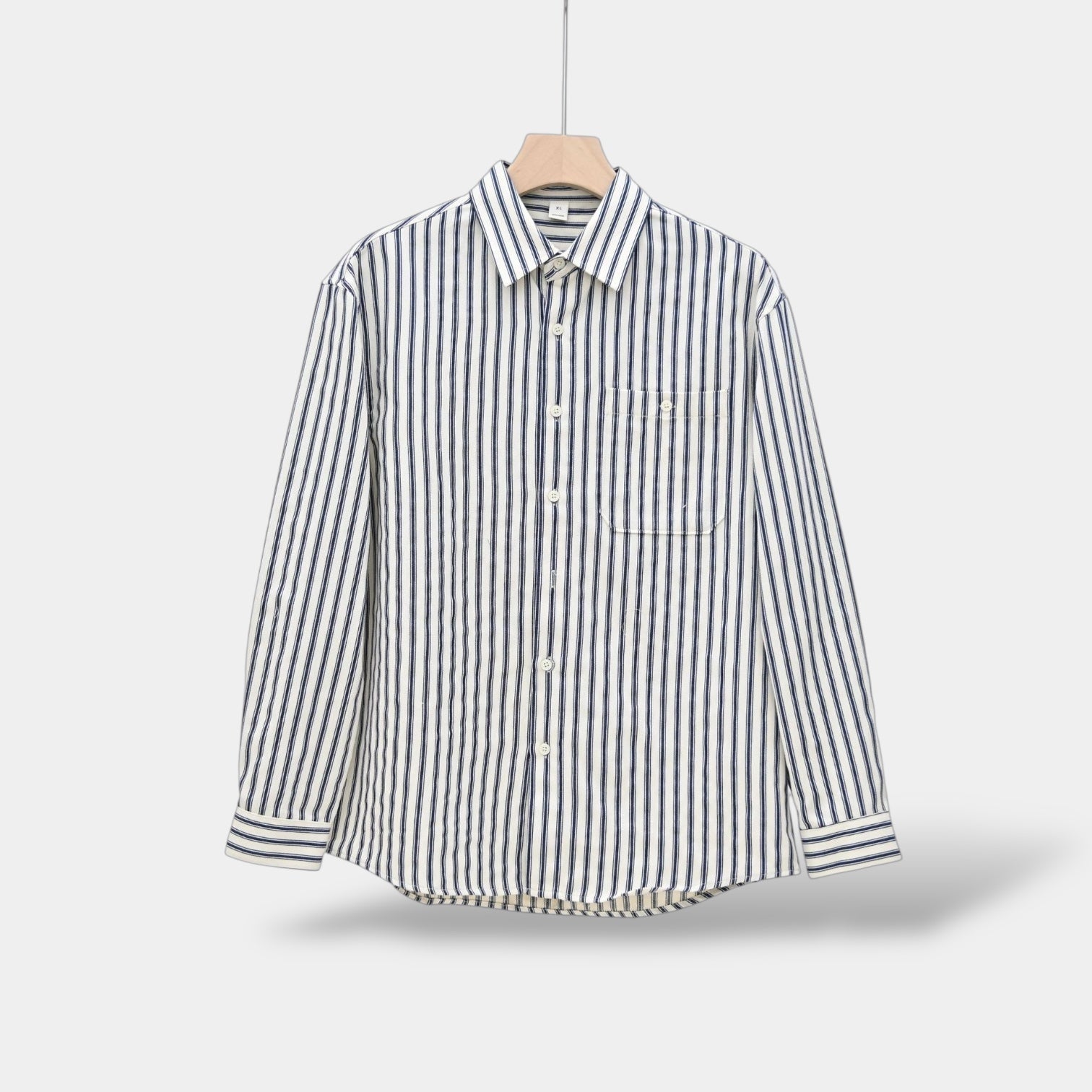 Shirt - Striped Vertical Long Sleeve And Smooth Layering