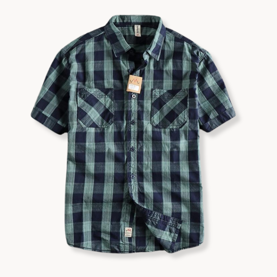 Shirt – Tonal Plaid Panels & Back Box Pleat For Ease