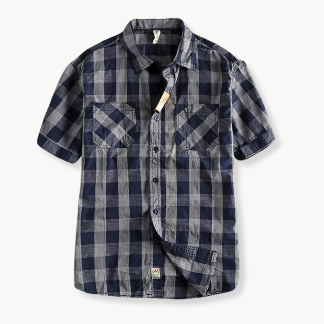 Shirt – Tonal Plaid Panels & Back Box Pleat For Ease