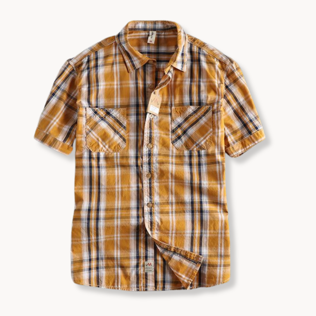 Shirt – Tonal Plaid Panels & Back Box Pleat For Ease