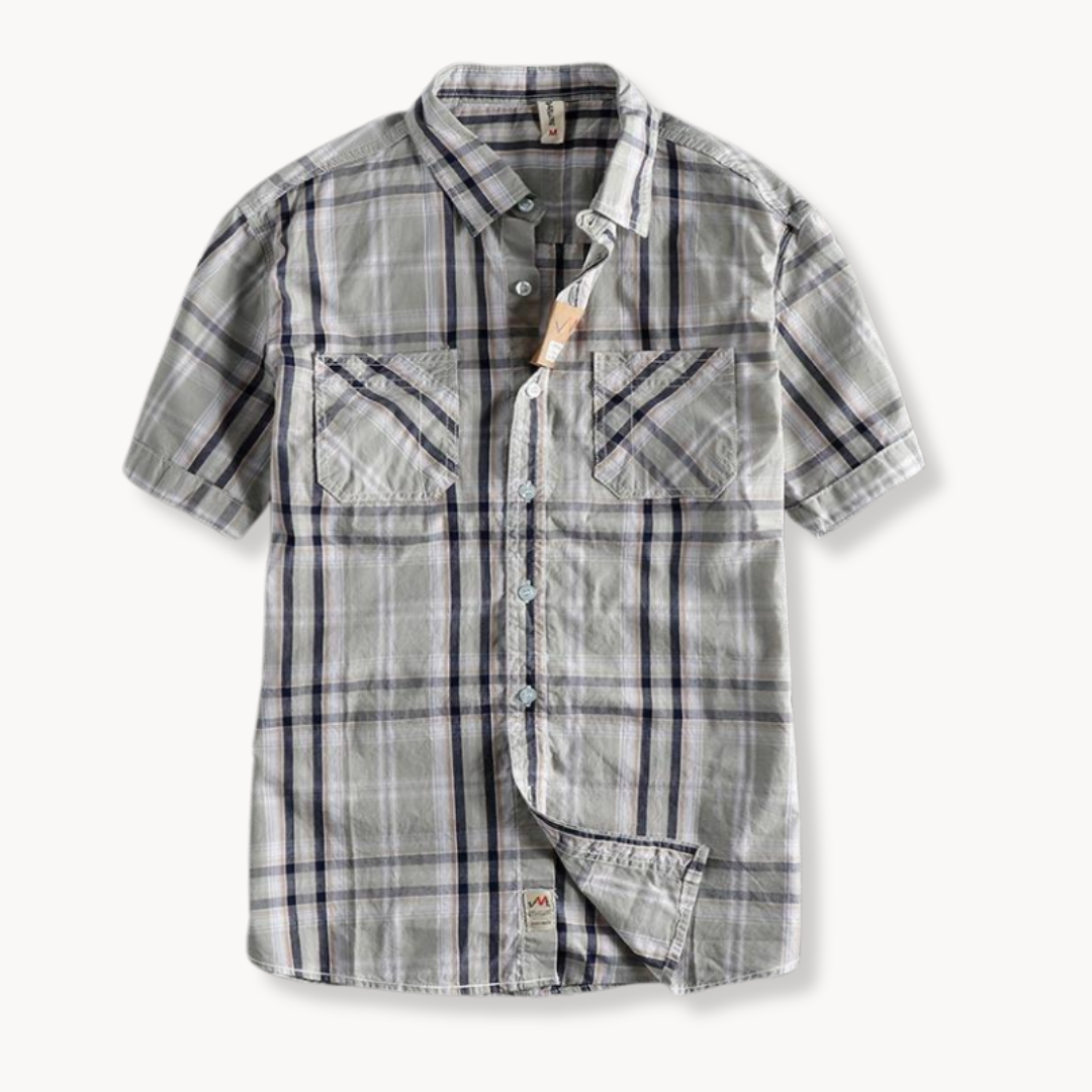 Shirt – Tonal Plaid Panels & Back Box Pleat For Ease