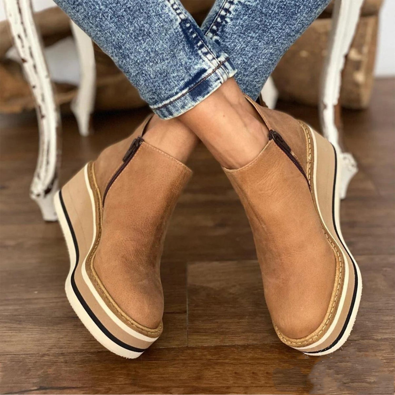 Shoes - Side Zipper Closure & Cushioned Insole Support
