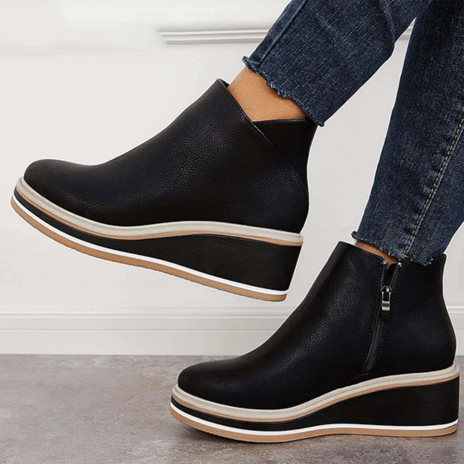 Shoes - Side Zipper Closure & Cushioned Insole Support