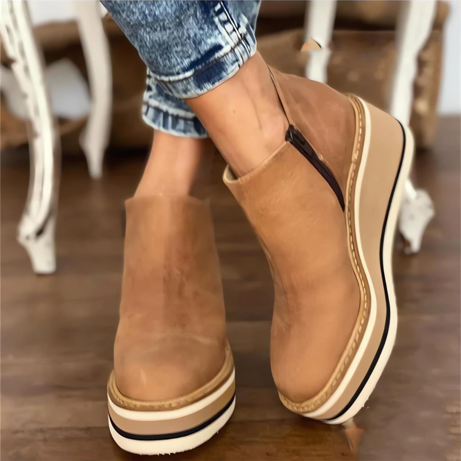 Shoes - Side Zipper Closure & Cushioned Insole Support