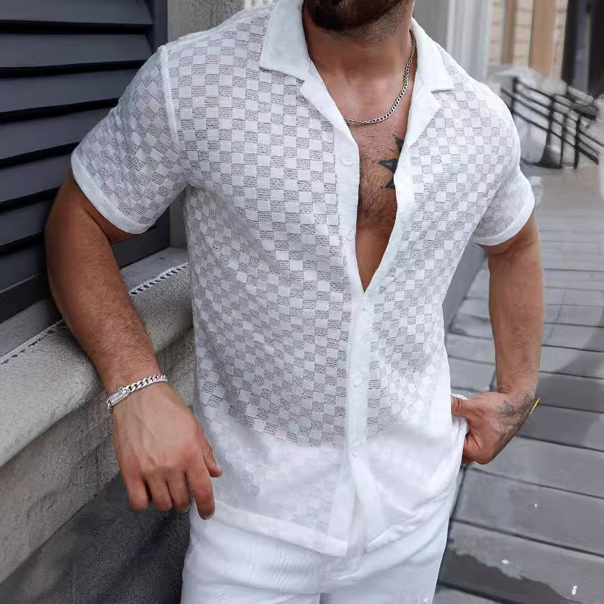 Short Sleeve Shirt – Lace Detail & Breathable Knit Blend