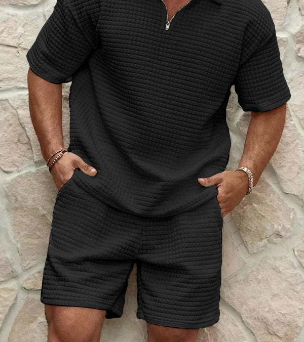 Short Sleeve Zipper Set - Ribbed Front Zip And Easy On Off