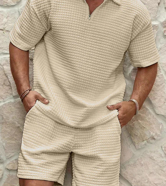 Short Sleeve Zipper Set - Ribbed Front Zip And Easy On Off