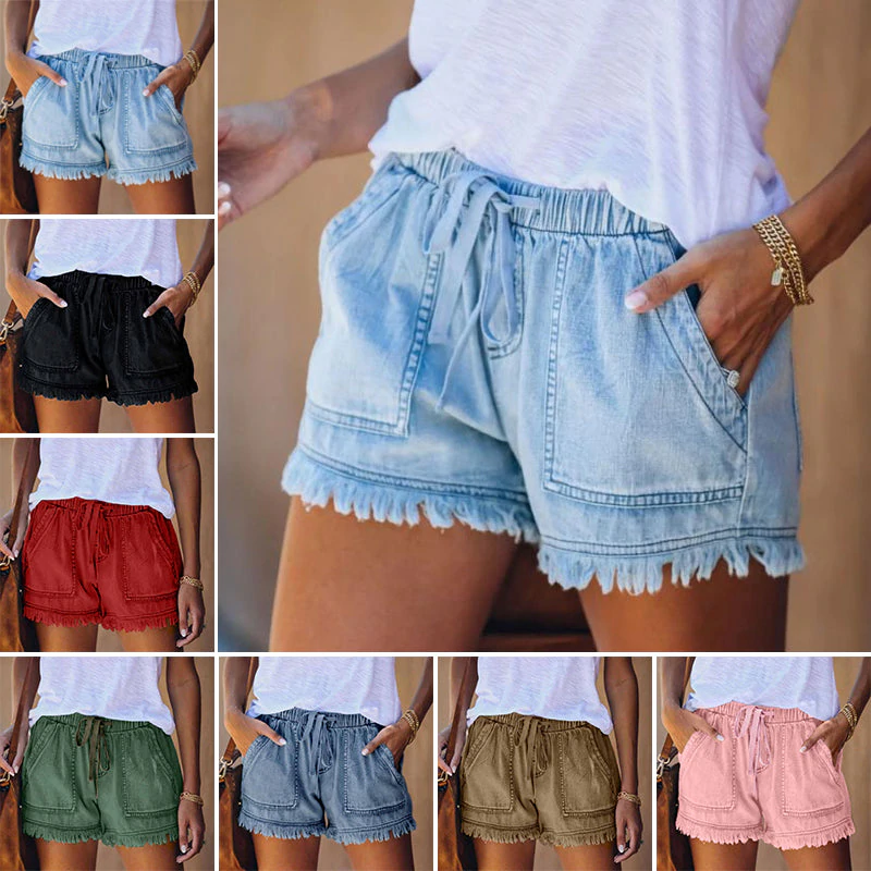 Shorts - Mid Rise Denim Blend And Zip Front Mobility