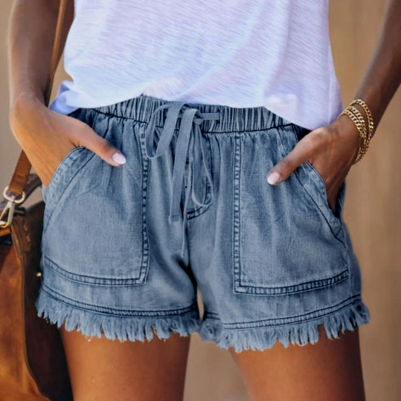 Shorts - Mid Rise Denim Blend And Zip Front Mobility