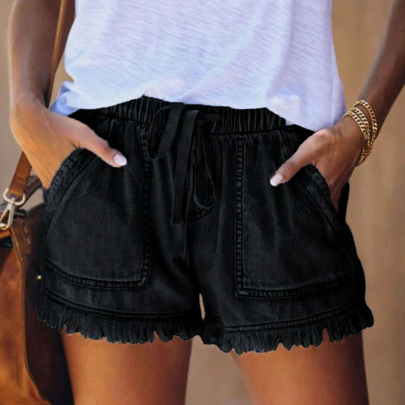 Shorts - Mid Rise Denim Blend And Zip Front Mobility